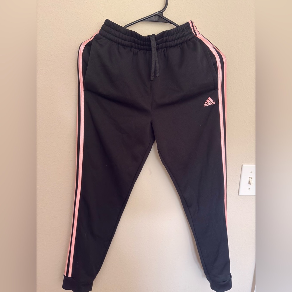 Adidas Kids Black Joggers with Pink Accents,  casual